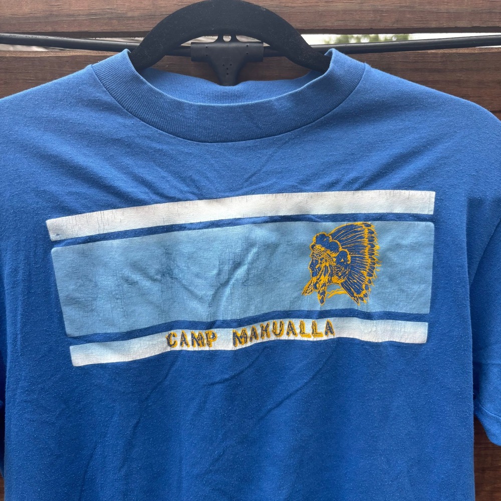 Vintage Camp Makualla T-Shirt Mens Small Blue Good Single Stitch Graphic T-Shirt